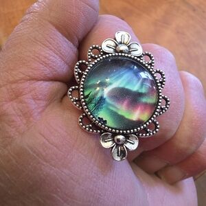 Aurora Glass Stone Northern Lights Adjustable Ring Base